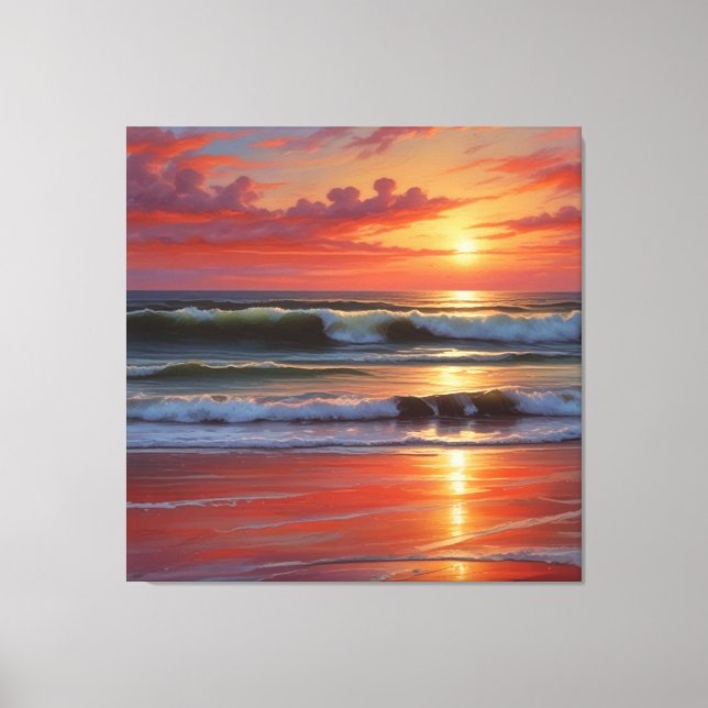 Toile Coucher Rouge Océan Peinture de paysage marin (Recto)