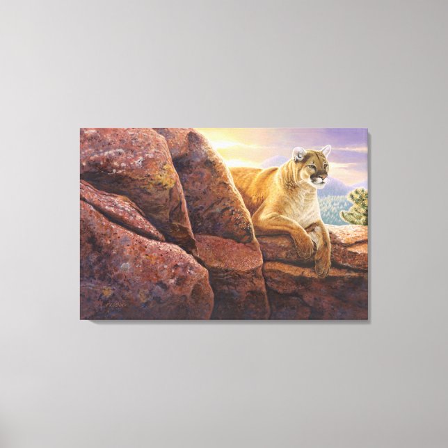 Toile Cougar sur rochers, Coucher de soleil du Colorado, (Recto)