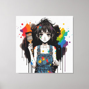 Toile Couleurs qui saignent Fille artiste Manga Anime Cr