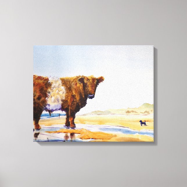 Toile Coupe de Vache Galloway Peinture Plage Surreal Scè (Recto)