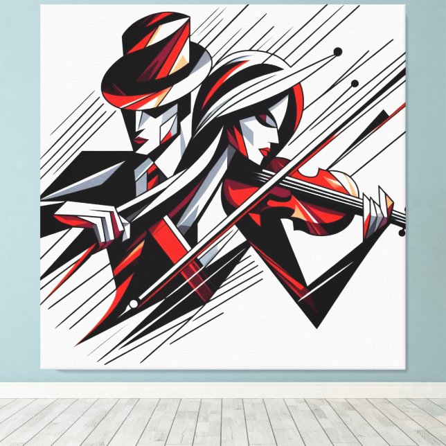 Toile Couple Abstrait avec violon (Insitu (Plancher de Bois))