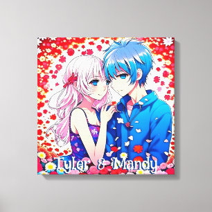 Toile Couple d'anime, Fleurs Personnalisées