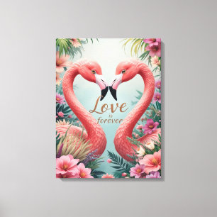 Toile Couple de flamants roses tropicaux amoureux