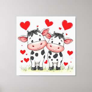 Toile Couple de vaches de dessin animé amour