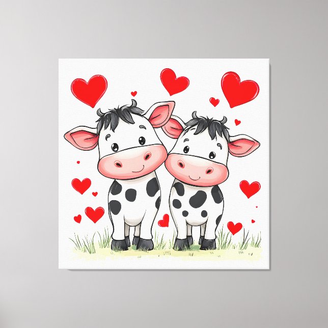 Toile Couple de vaches de dessin animé amour (Recto)