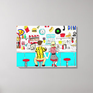 Toile Couple Holding Hands au dîner dans les années 1950