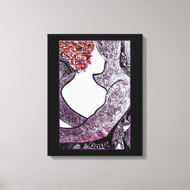 Toile Couple interracial noir et blanc étreinte (Recto)