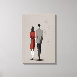 Toile Couple Minimaliste Marcher Ensemble Art Moderne De