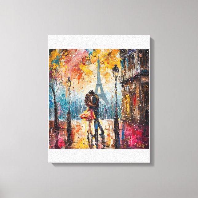 Toile "Couple romantique embrassant devant la Tour Eiffe (Recto)