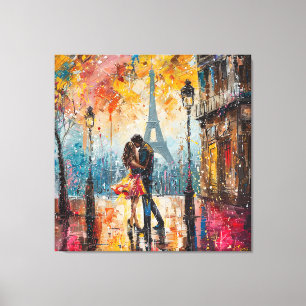 Toile "Couple romantique embrassant devant la Tour Eiffe