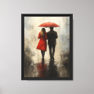 Toile Couple romantique sous la pluie avec un parapluie 