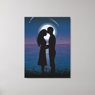 Toile Couples Romance de silhouette d'amour sur la côte