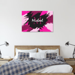 Toile Coups de pinceau nuances de rose chaud nom avec mo