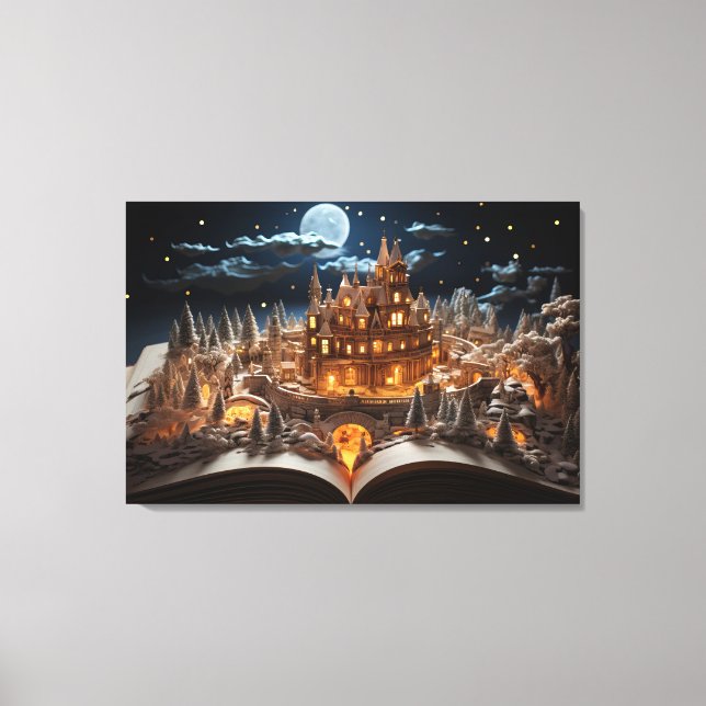 Toile Cour de château de conte de Noël au clair de lune (Recto)