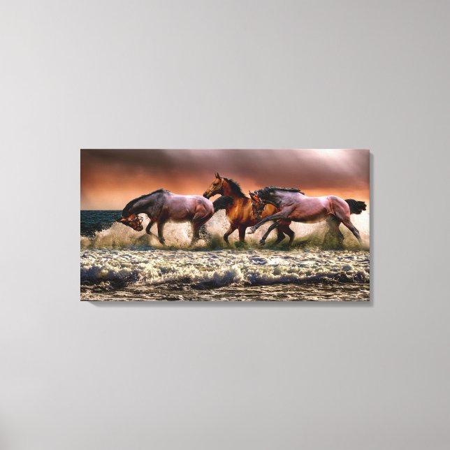 Toile Courir des chevaux dans le Surf (Recto)