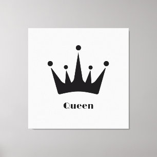 Toile Couronne couleur noire en texte Queen personnalisé