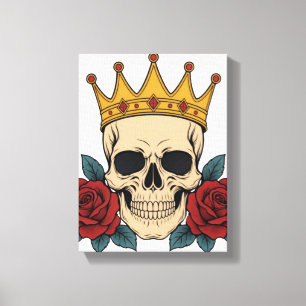 Toile Couronne de crâne gothique avec roses rouges – Bik