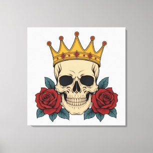 Toile Couronne de crâne gothique avec roses rouges – Bik