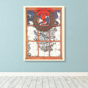 Toile Couronne de Noël vintage dans une fenêtre avec de 