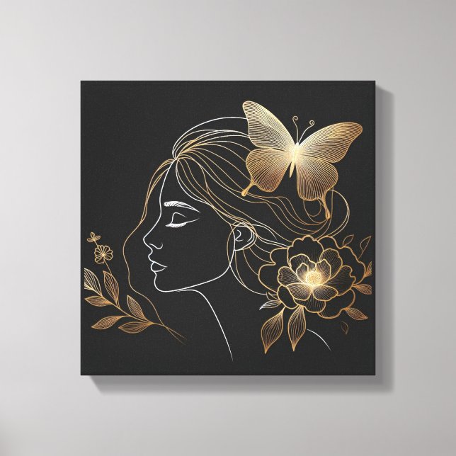 Toile Couronne de papillon doré sur un profil féminin (Recto)
