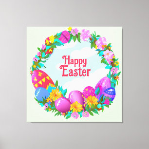 Toile Couronne florale de Pâques joyeuse