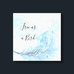 Toile Coussin bleu en plume d'aquarelle Libre comme cote<br><div class="desc">Aquarelle bleu foncé peint toile en plumes. Plumes peintes en bleu pâle avec "libre comme une citation d'oiseau". Vous pouvez modifier le devis.</div>