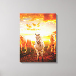 Toile Coussin de chevaux au coucher du soleil