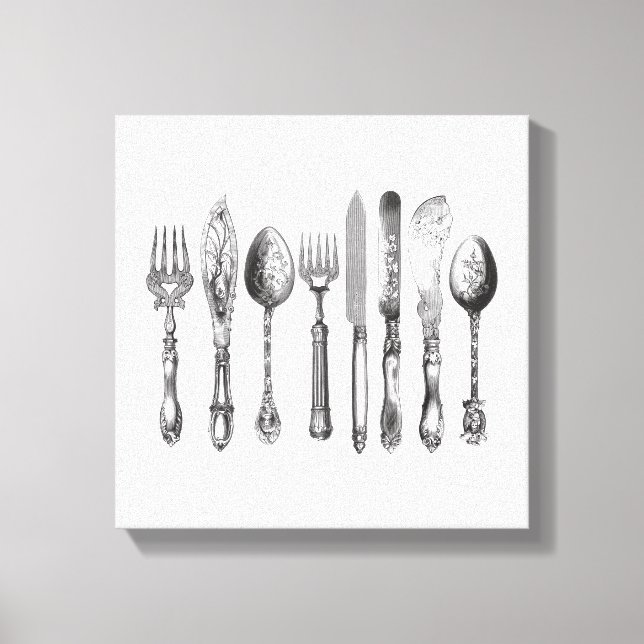 Toile Couteaux vintages Couteau blanc noir fourche coute (Recto)