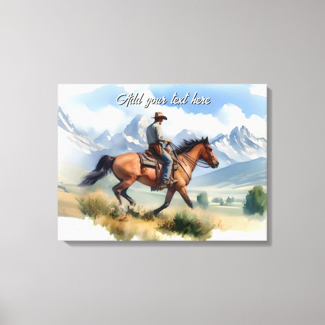 Toile Cow-boy Moderne Chevauchant un Cheval Bai  (Recto)