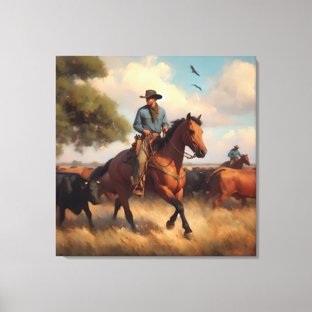 Toile Cow-boy sur cheval bai (Recto)