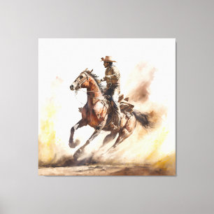 Toile Cow-boy western poussiéreux à l'aquarelle montant
