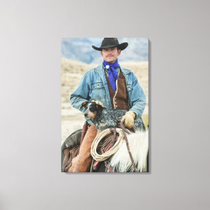 Toile Cowboy et chien à cheval