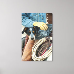 Toile Cowboy et chien sur le cheval