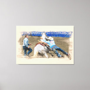 Toile *~* Cowboy Horse Western AR22 Rodeo Vintage