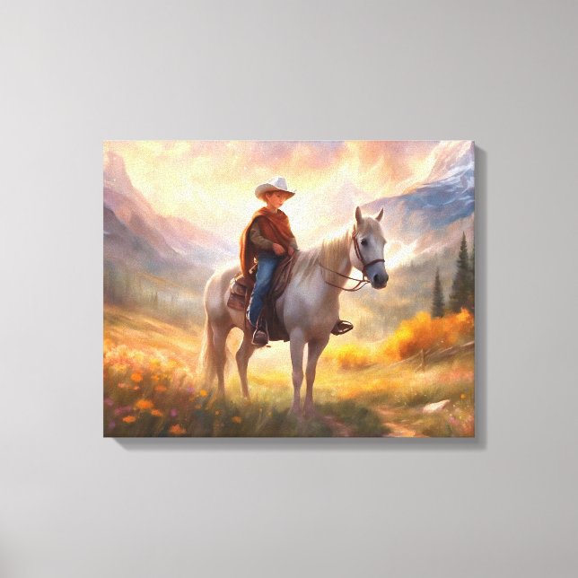 Toile Cowboy Horseback Boy's Bedroom Art Canvas Imprimer (Recto)