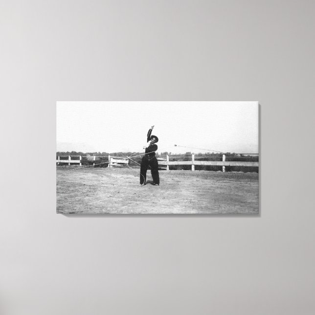 Toile Cowboy Pratiquant Ses Compétences Lasso (Recto)