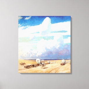 Toile Cowboys occidentaux vintages, chariots couverts