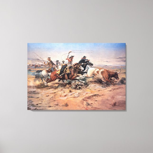 Toile Cowboys roping a steer, 1897 (huile sur toile) (Recto)