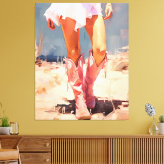 Toile Cowgirl aux bottes roses