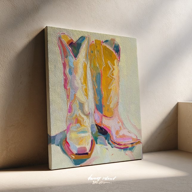 Toile Cowgirl Boots Painting Print Western Canvas (cowgirl boots art, western decor, rustic canvas, boho wall art, country style, western boots, cowgir)