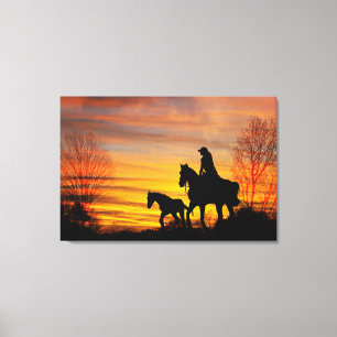 Toile Cowgirl Sunset Horse Ride Canvas Imprimer