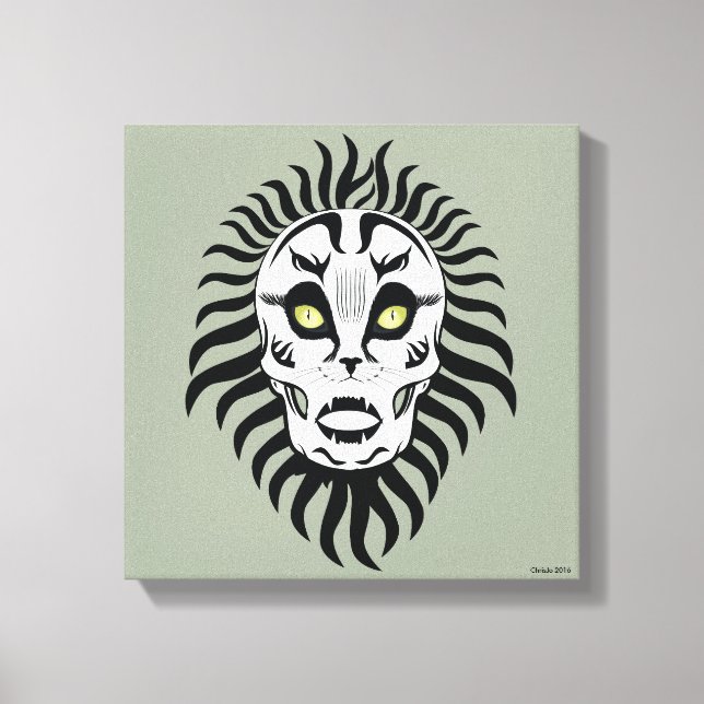 Toile Crâne à thème Chat Art original (Recto)