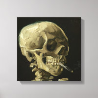 Crâne avec cigarette par Van Gogh Wrapped Canvas