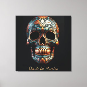 Toile Crâne de Día de los Muertos personnalisé turquoise