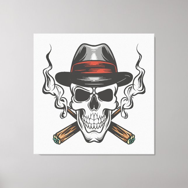 Toile Crâne de gangster avec casquette fedora (Recto)