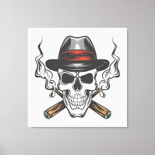 Toile Crâne de gangster avec casquette fedora
