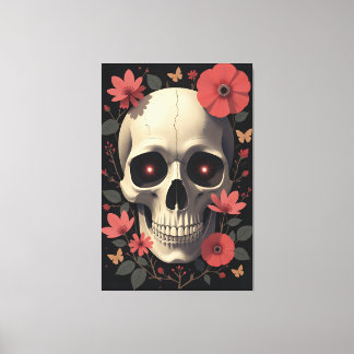 Toile Crâne Floral Gothique - Crâne Stylisé