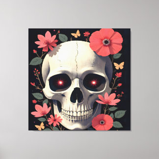 Toile Crâne Floral Gothique - Crâne Stylisé
