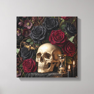 Toile Crâne gothique Roses noires Halloween victorien so
