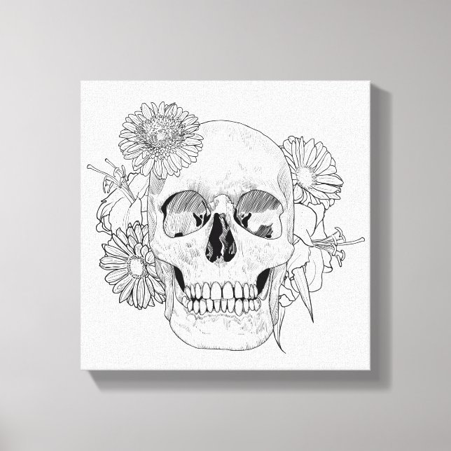 Toile Crâne Inspiré Et Fleurs 6 (Recto)